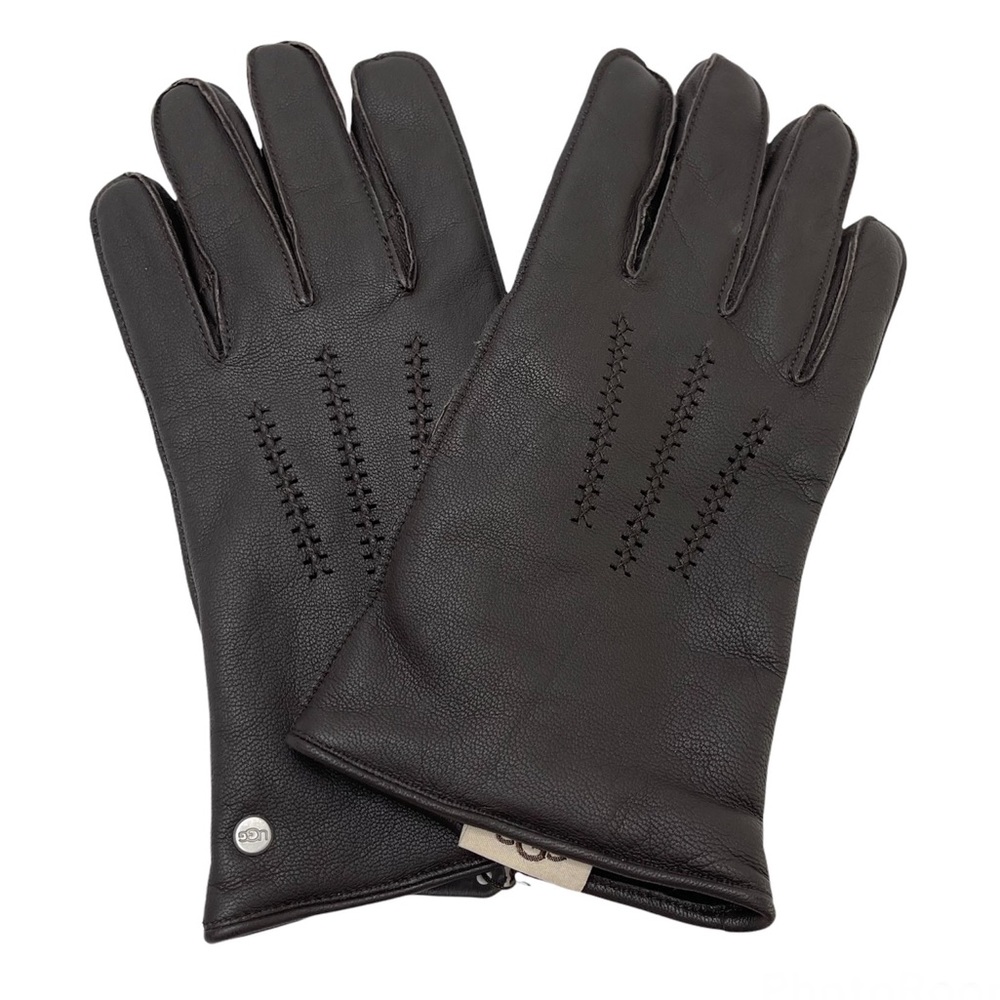 UGG Wrangell Genuine Leather Smart Tech Touchscreen Gloves Brown NEW Size XL